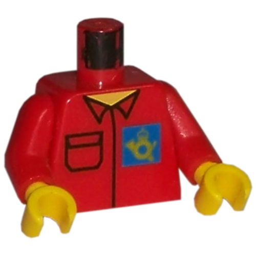 Torso Shirt with Post Office Horn Logo on Blue Background Print, Red Arms, Yellow Hands Red
