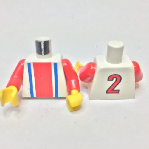 Torso Soccer Shirt, Vertical Striped Red/Blue / '2' Back Print, Red Arms, Yellow Hands White