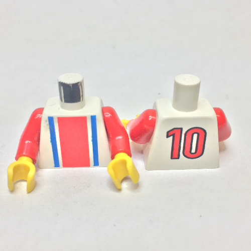Torso Soccer Shirt, Vertical Striped Red/Blue / '10' Back Print, Red Arms, Yellow Hands White