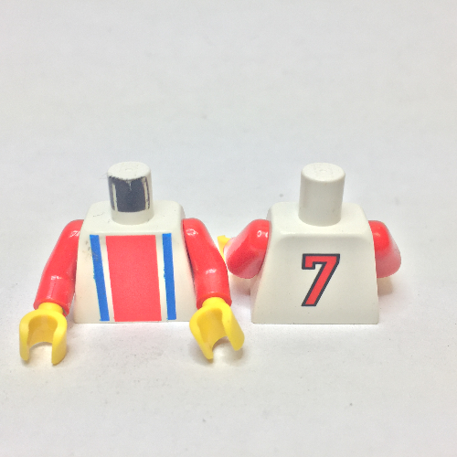 Torso Soccer Shirt, Vertical Striped Red/Blue / '7' Back Print, Red Arms, Yellow Hands Weiß