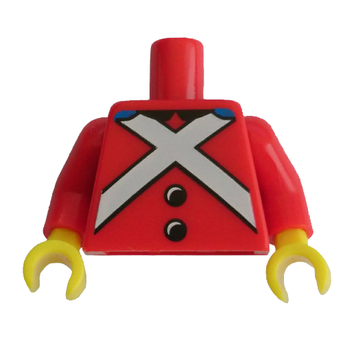 Torso Royal Guard Uniform with Black Buttons and White Crossed Belts Print, Red Arms, Yellow Hands Rot