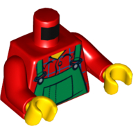 Torso Green Overalls, Blue Check Shirt with Back Print, Red Arms, Yellow Hands Red