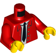 Torso Jacket Open with White Shirt, Black Tie and 4 Buttons Print, Red Arms, Yellow Hands Red