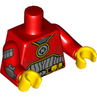 Torso Muscles, Medallion and Black Silver Belt with Orange Pouches Print (Deadshot), Red Arms with Wrist Guns Print, Yellow Hands Red
