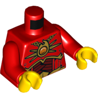 Torso Armor, Dark Red and Gold with Fire Chi Pendant and Chain Print, Red Arms, Yellow Hands Rot