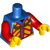 Torso Jacket with Red and Yellow Chevrons and Gold Chain Print (King), Red Arms, Yellow Hands Blue