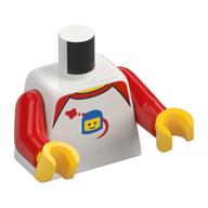 Torso Shirt, Red Collar, Spaceship, and Classic Space Minifigure Head with Helmet Print, Red Arms, Yellow Hands Weiß