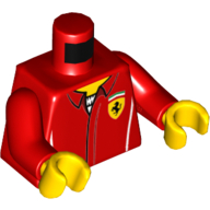 Torso Racing Jacket with Ferrari Logo over White Shirt Print, Red Arms, Yellow Hands Rot