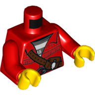 Torso Jacket with Leather Pouch, Prisoner Shirt Underneath, Belt Print, Red Arms, Yellow Hands Red
