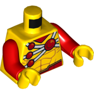 Torso Muscles, White Straps with Red Circles Print (Firestorm), Red Arms, Yellow Hands Gelb