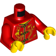 Torso Traditional Chinese Robe/Shirt, Laces, Gold Dragon Print, Red Arms, Yellow Hands Rot