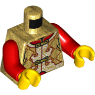 Torso Tunic, Pearl Gold with Ornate Decorations and Clasps Print, Red Arms, Yellow Hands in 