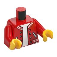 Torso Letterman Jacket with Buttons and Pockets, over White Shirt Print, Red Arms, Yellow Hands Red
