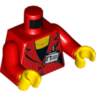 Torso Suit Jacket with Name Badge, Yellow Neck, and Black Undershirt Print, Red Arms, Yellow Hands Rot