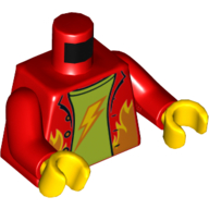 Torso Shirt, Open with Flames, Lime Undershirt with Lightning Bolt Print, Red Arms, Yellow Hands Red