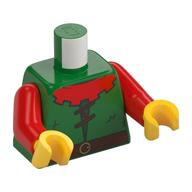 Torso Tunic, Forestman, Red Collar, Dark Brown Laces and Belt Print, Red Arms, Yellow Hands Green