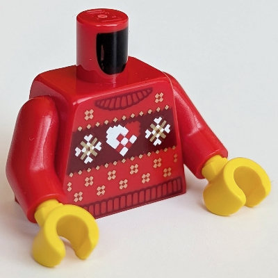 Torso, Christmas Sweater, White Snowflakes and Heart Print, Red Arms, Yellow Hands Rot