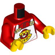 Torso Apron, White with Red and Yellow Head Logo, over Red Shirt Print, Red Arms, Yellow Hands Red