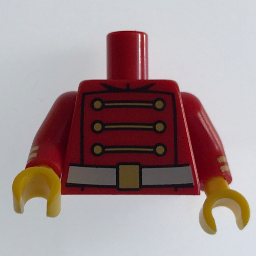 Torso Royal Guard Uniform with 3 Gold Chains, 6 Buttons and White Belt with Gold Buckle Print (Toy Soldiers), Red Arms with Gold Stripes, Yellow Hands Rot