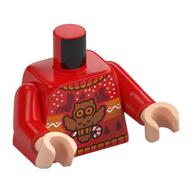 Torso, Christmas Sweater, Medium Nougat Owl print, Red Arms, Light Nougat Hands Red