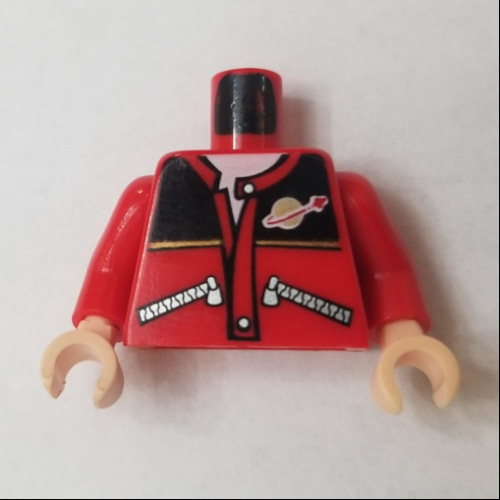 Torso Jacket with Zippers, Black Top, Classic Space Logo, White Undershirt Print, Red Arms, Light Nougat Hands Rot