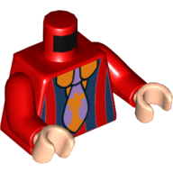 Torso Shirt with Dark Blue Stripes and Lavender and Orange Tie Print, Red Arms, Light Nougat Hands Red