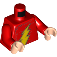 Torso Jacket with Gold Lightning Bolt (Classic Flash Logo) Print, Red Arms, Light Nougat Hands Red