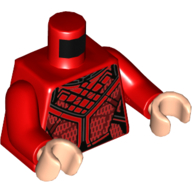Torso Armor with Black, Silver and Dark Red Lines Print, Red Arms, Light Nougat Hands Red
