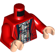 Torso Jacket, Open over Checked Shirt with Buttons Print, Red Arms, Light Nougat Hands Rot