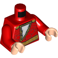 Torso White Lightning Bolt on Gold Field, Gold Trim Print (Shazam), Red Arms, Light Nougat Hands Rot