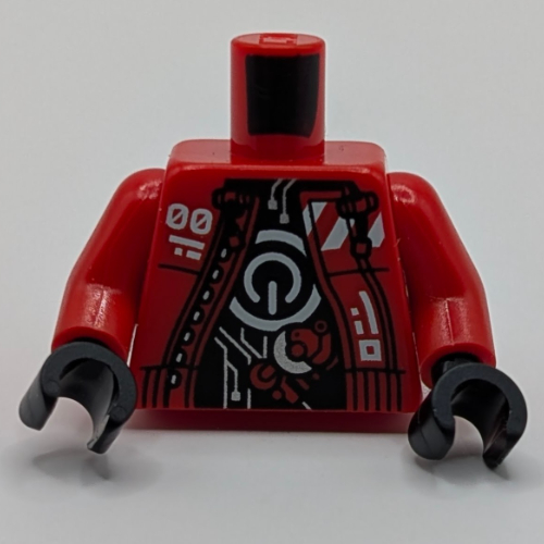 Torso, Jacket, White Decoration, On/Off Button on Chest, Silver Circuitry on Black Shirt print, Red Arms, Black Hands Red