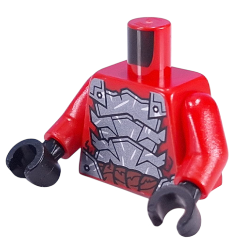 Torso, Dark Bluish Grey Armor Plating, Nougat Belt print, Red Arms, Black Hands Red