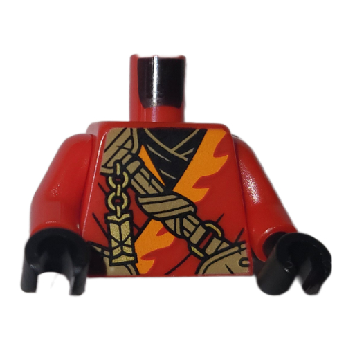 Torso, Ninja Robes, Orange Trim, Gold Strap print, Red Arms, Black Hands Rot