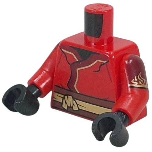 Torso, Ninja Robes, Dark Red/Gold Trim, Sash print, Red Arms, Black Hands Rot