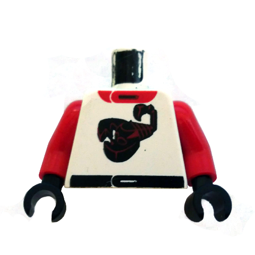 Torso Race Suit with Scorpion Print, Red Arms, Black Hands White