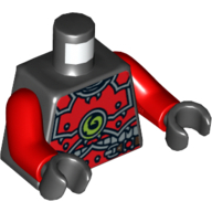 Torso Armor and Silver Belt with Lime Swirl Medallion Print, Red Arms, Black Hands Schwarz