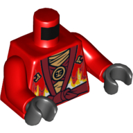 Torso Robe with Dark Red Sash and Fire Power Emblem Print, Red Arms, Black Hands Rot