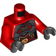 Torso Samurai Armor with Gold Buckles and Flames Print, Red Arms, Black Hands Red