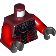 Torso Bare Chest with Dark Red Bones, Cracks and Silver Stones Print, Red Arms, Black Hands Dunkelrot
