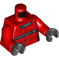 Torso Racing Suit Checkered pattern with 'PORSCHE' on Black Stripe print, Red Arms, Black Hands Rot