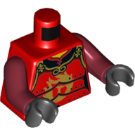 Torso Samurai Armor with Gold Flames Print, Red Arms, Black Hands Red