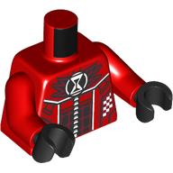 Torso, Racing Suit, White Zipper, Black Decorations, Hourglass print, Red Arms, Black Hands Rot