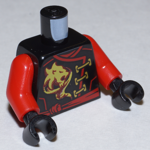 Torso Robe with Red Trim and Sash Belt, and Gold Clasps and Lion Head Emblem Print (Kai), Red Arms, Black Hands Black