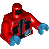 Torso Arctic Suit, Pockets, Zipper, Hand Held Device, Hood Print, Red Arms, Dark Azure Hands Rot