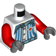 Torso Racing Jacket with 5 Buttons, Stripes and Red Star Front and Back Print, Red Arms, Dark Bluish Gray Hands White