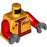 Torso Race Suit with Red Belt with Stitching and 'Airborne Spoilers' Print, Red Arms, Dark Bluish Gray Hands Leuchtendes Hellorange