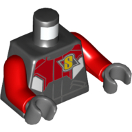 Torso Race Suit Yellow 'S', Red and White Panels Print, Red Arms, Dark Bluish Gray Hands Black