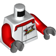 Torso Racing Jacket, with 'X-TREME' Logo Print, Red Arms, Dark Bluish Gray Hands White