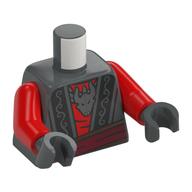 Torso, Red Shirt, Dark Bluish Grey Robe, Black Trim, Dark Red Sash, Silver Dragon Skull Pendant print, Red Arms, Dark Bluish Gray Hands Dunkelblaugrau