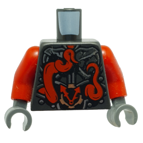 Torso Armor, Metallic Silver with Clock and Large Red Snake with White Fangs on Back Print, Red Arms, Dark Bluish Gray Hands Perltitan
